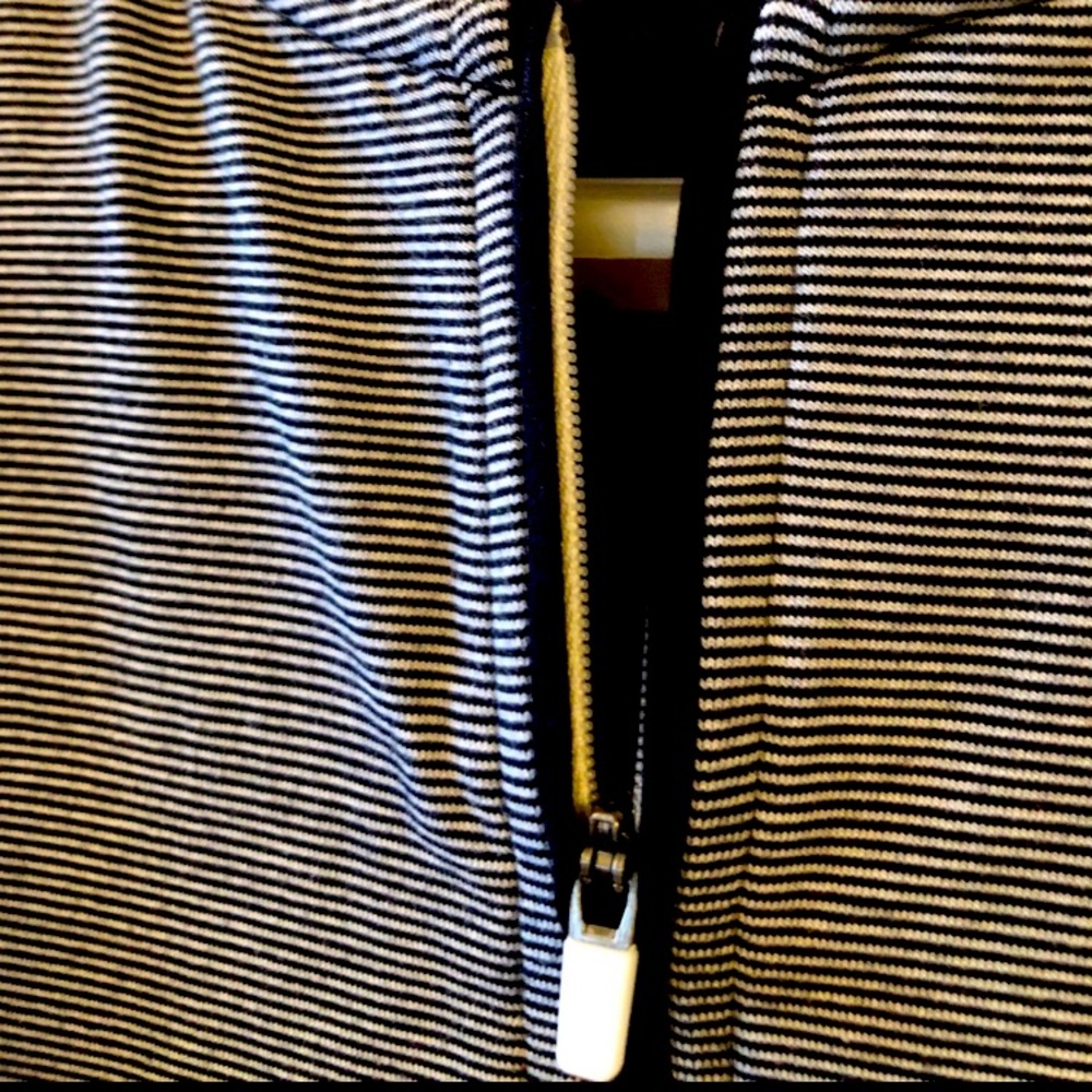 New Lands End zip striped summer top medium blue white
